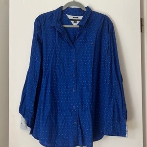 Blue with white polkadot, relaxed, fit Tommy Hilfiger button up shirt